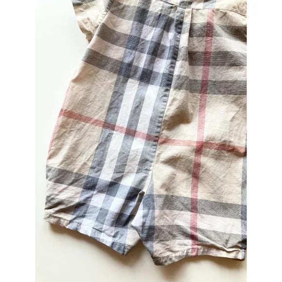 Kids' BURBERRY Light Tan Nova Check Plaid One Piece Jumpsuit Romper, Size 6M - Picture 5 of 12